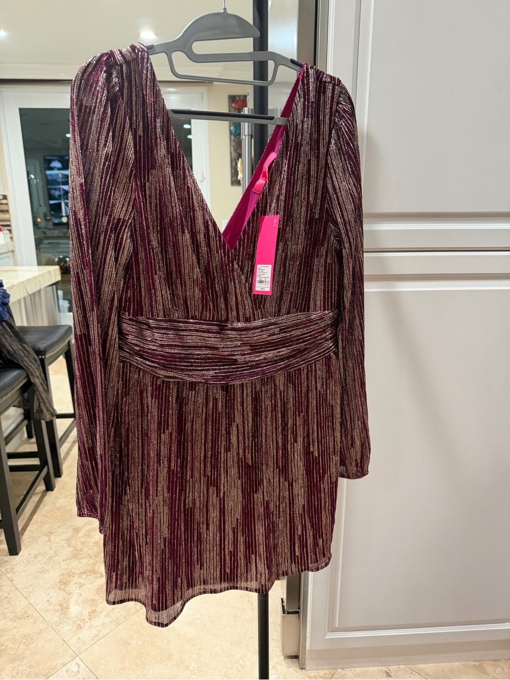 Lilly Pulitzer Metallic Plum and Gold V-Neck Long Sleeve Dress